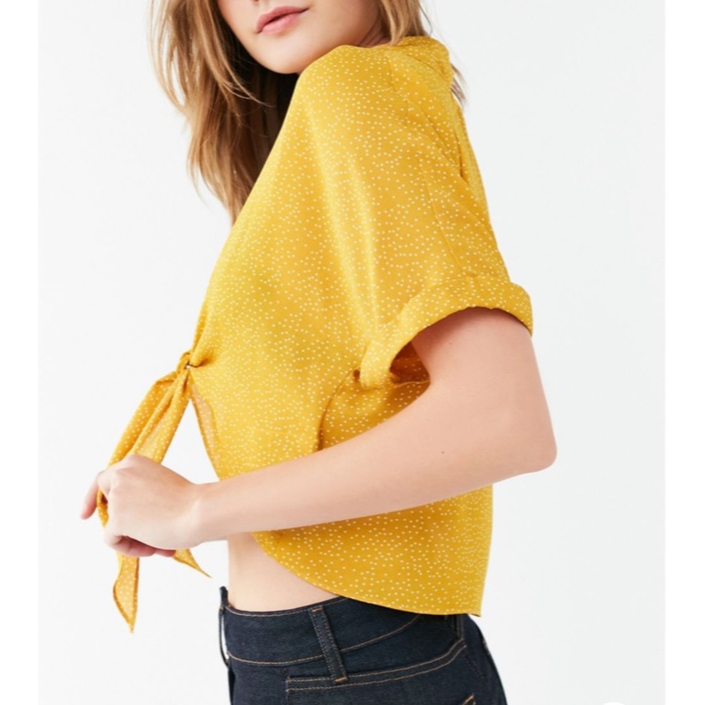 Urban Outfitters Yellow Polka Dot Tie-front Top - Picture 5 of 16